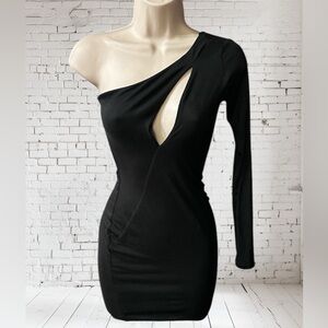 One Shoulder Black Mini Dress